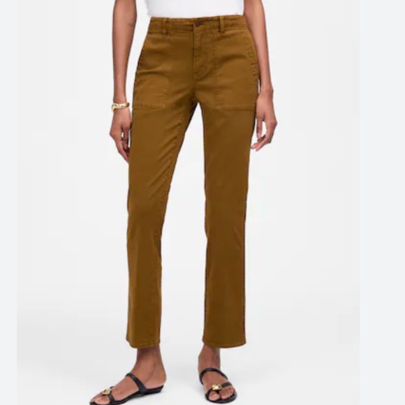 Madewell Women's Amber Olive The Slim Straight Utility Pant in Garment Dye Sz 31 - Picture 1 of 12